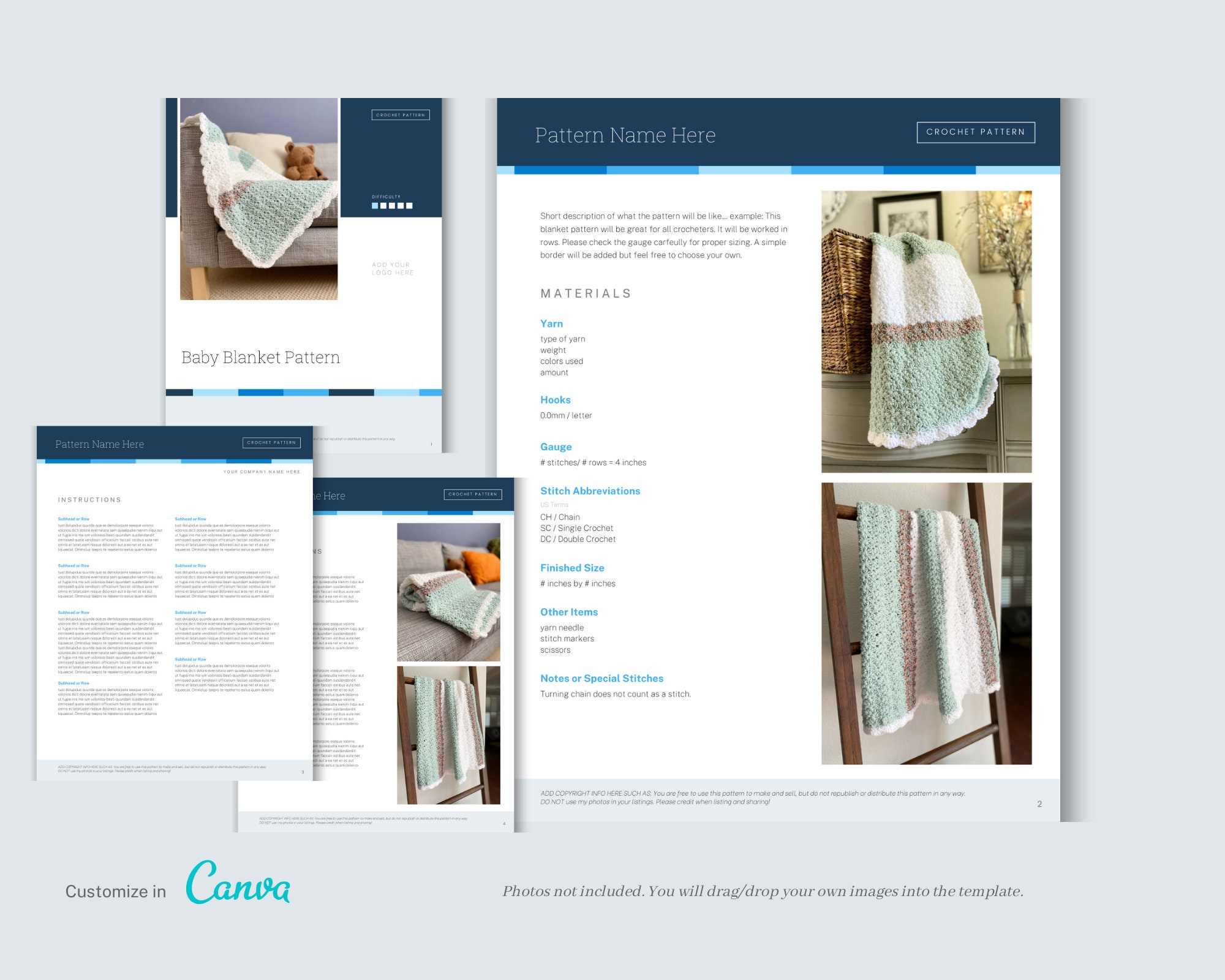 Crochet Knit Canva Pattern Template Blue Stripes Digital Etsy Crochet Knit Canva Pattern Template Blue Stripes Digital Etsy