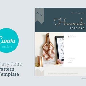 Crochet Knit Canva Pattern Template – Navy Retro – Digital File