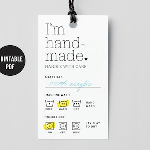 Im Handmade - Printable Care Tags Labels PDF only