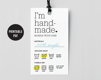 Im Handmade - Printable Care Tags Labels PDF only