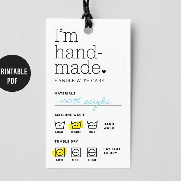 Im Handmade - Printable Care Tags Labels PDF only