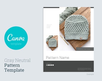 Crochet Knit Canva Pattern Template - Gray Neutral Digital File