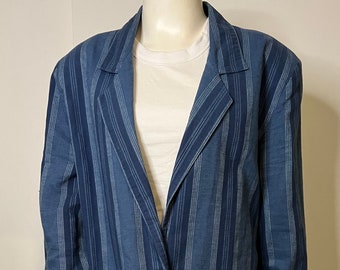 Vintage Indigo Linen/Chambray Striped Blazer