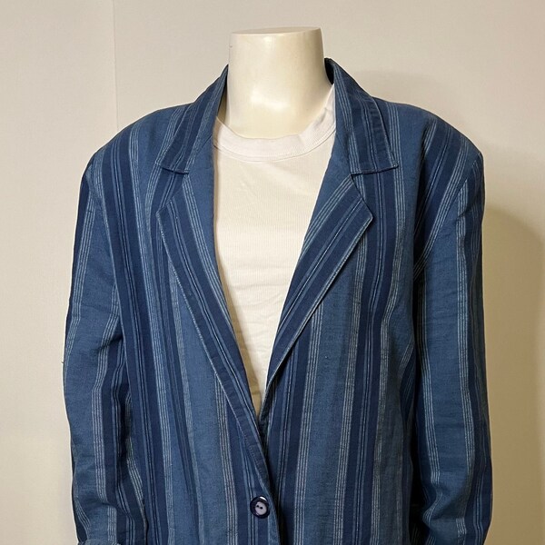 Vintage Indigo Linen/Chambray Striped Blazer