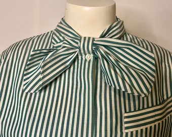 Vintage Green Striped Austin Tie Neck Blouse