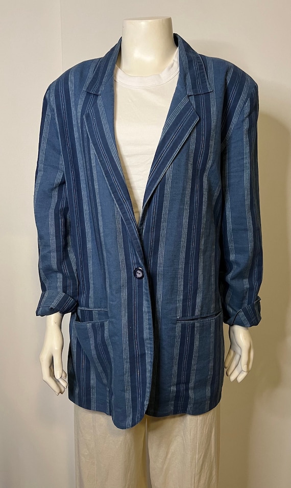 Vintage Indigo Linen/Chambray Striped Blazer