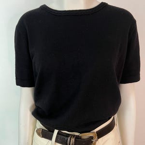 Vintage Black Field Manor Merino Wool Shortsleeved Sweater with Braided Collar