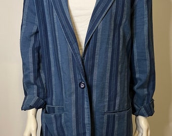 Vintage Indigo Linen/Chambray Striped Blazer