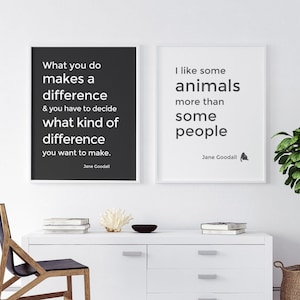Jane Goodall wall art bundle - Amazing women gift - 8 x 10 unique nursery art - Black white text girl power gift