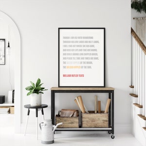 Irlandzka sztuka ścienna z wydrukiem poezji | „Srebrne jabłka księżyca, złote jabłka słońca” | Wydruk typograficzny | Cytaty literackie i wystrój literacki