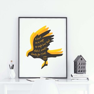 Impresión de motivación de arte de pared de aves / 'Un pájaro en una jaula es seguro Dios no creó pájaros para eso' cita de aventura / Decoración literaria inspiradora