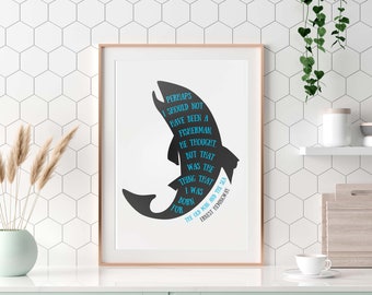 Impresión tipográfica de arte de pescador / Impresión de arte de peces 'Quizás no debería haber sido pescador' / Arte de pared de cueva de hombre / Pesca del Día del Padre