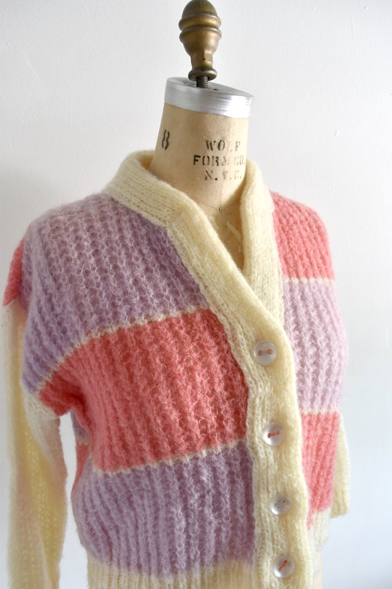 50s/60s Pastel Stripe Mohair and Wool Cardigan - image 6