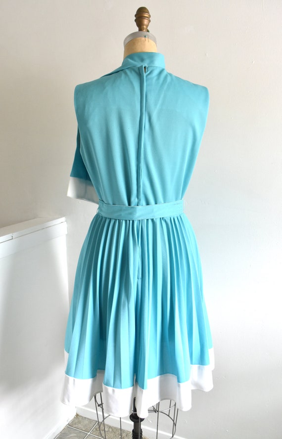 60s/70s Robin Egg Blue Embroidered Pleated Dress … - image 5