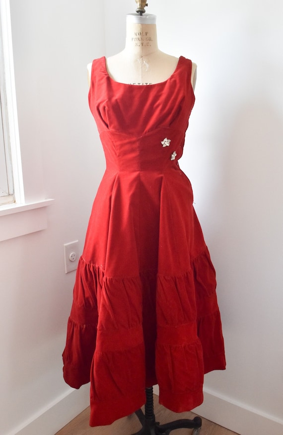 50s/60s Red Velvet JR Accent Original Cocktail Dr… - image 2