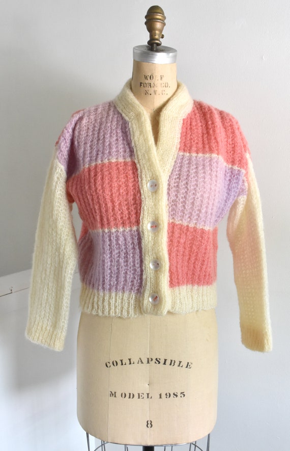 50s/60s Pastel Stripe Mohair and Wool Cardigan - image 2