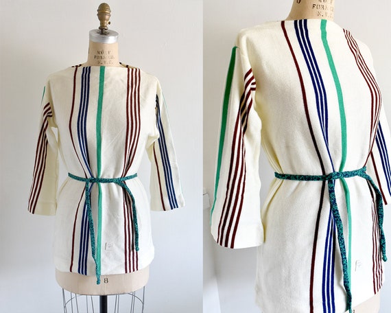 70s VTG Sears Boatneck Stripe Tunic Sweater Vinta… - image 1