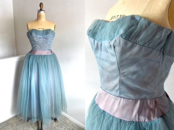 50s Tulle Purple & Blue Cupcake Cocktail Dress - … - image 1