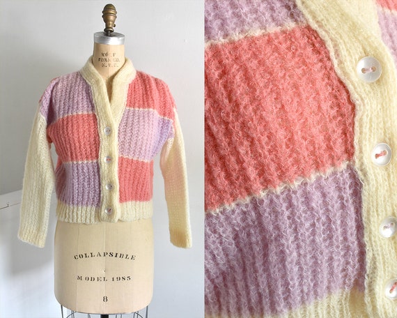50s/60s Pastel Stripe Mohair and Wool Cardigan - image 1