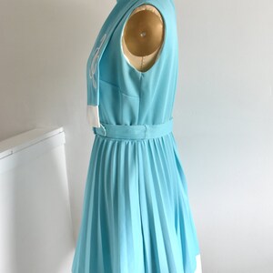 60s/70s Robin Egg Blue Embroidered Pleated Dress Vintage image 6