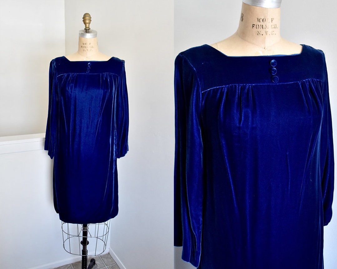 60s Vintage Midnight Blue Velvet Shift Dress Small Etsy Canada