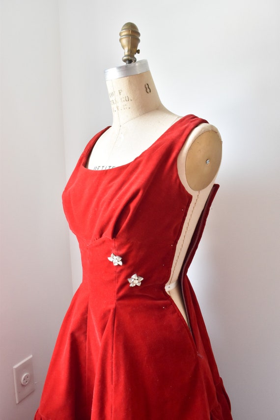 50s/60s Red Velvet JR Accent Original Cocktail Dr… - image 7