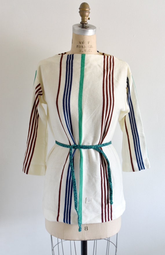 70s VTG Sears Boatneck Stripe Tunic Sweater Vinta… - image 2