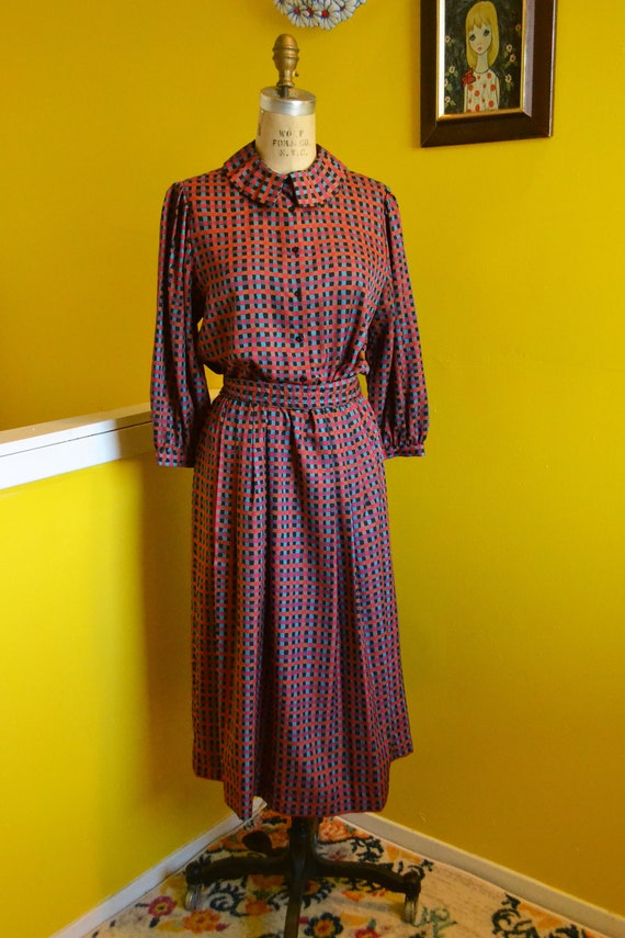 70s/80s VTG Plaid Shirt Dress with Belt Large Giul