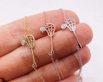 Tiny Lacrosse Necklace - Gift for Lacrosse Player - 18k Gold-Plated and Nickel-Free