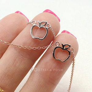 Collar de manzana pequeña / Regalo para maestros - Plata de ley 925 Hipoalergénico y resistente al deslustre