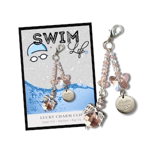 Custom Gift for Swimmer - Girls and Women&#39;s Swim Keepsake Charm Clip - Made in the USA