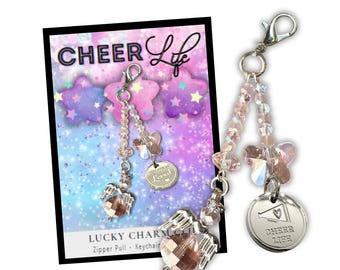 Gift for Cheer Team or Cheer Coach | Cheerleader Pom Gifts - Charm Clip for Gear Bag, Keychain, Purse, Backpack - Made in the USA