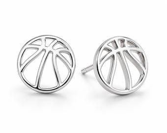 Petites boucles d'oreilles à clous en forme de ballon de basket / Plaqué or 18 carats