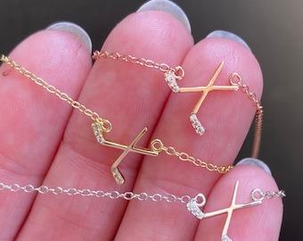 Dainty Minimalist Hockey Stick Necklace - Gift for Hockey Player
