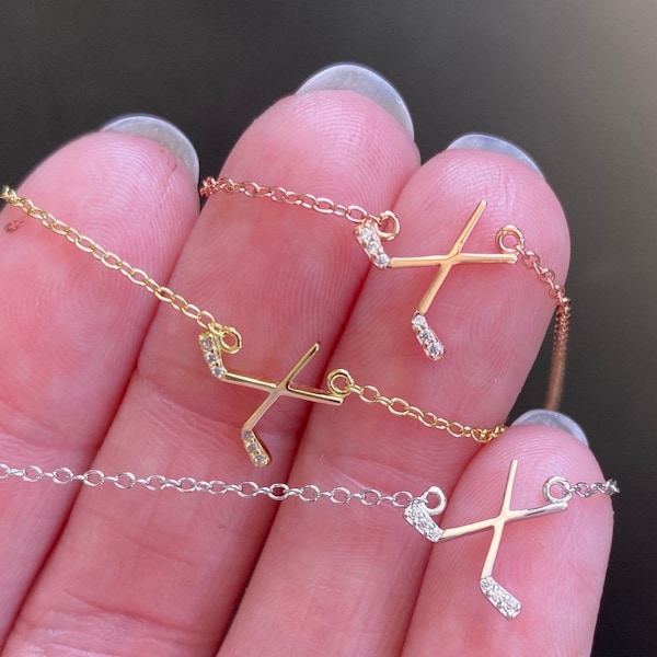 Minimalist Hockey Stick Necklace | Gift for Hockey Player - 18K Gold Plated