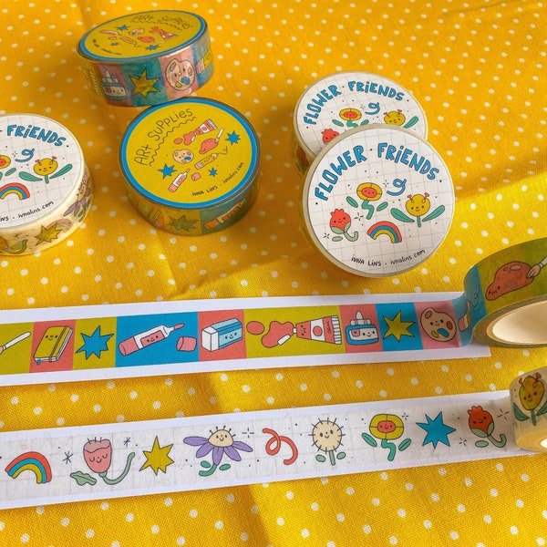 Art Supplies & Flower Friends Washi Tape - Artist Painter Tape, Botanical Cute Art