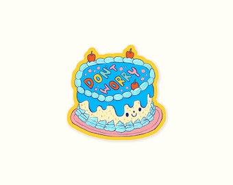 Don't Worry Vinyl Sticker - Blue Confetti Vanilla Birthday Cake Uplifting Message Self Care Affirmation Celebration Gift Mental Health