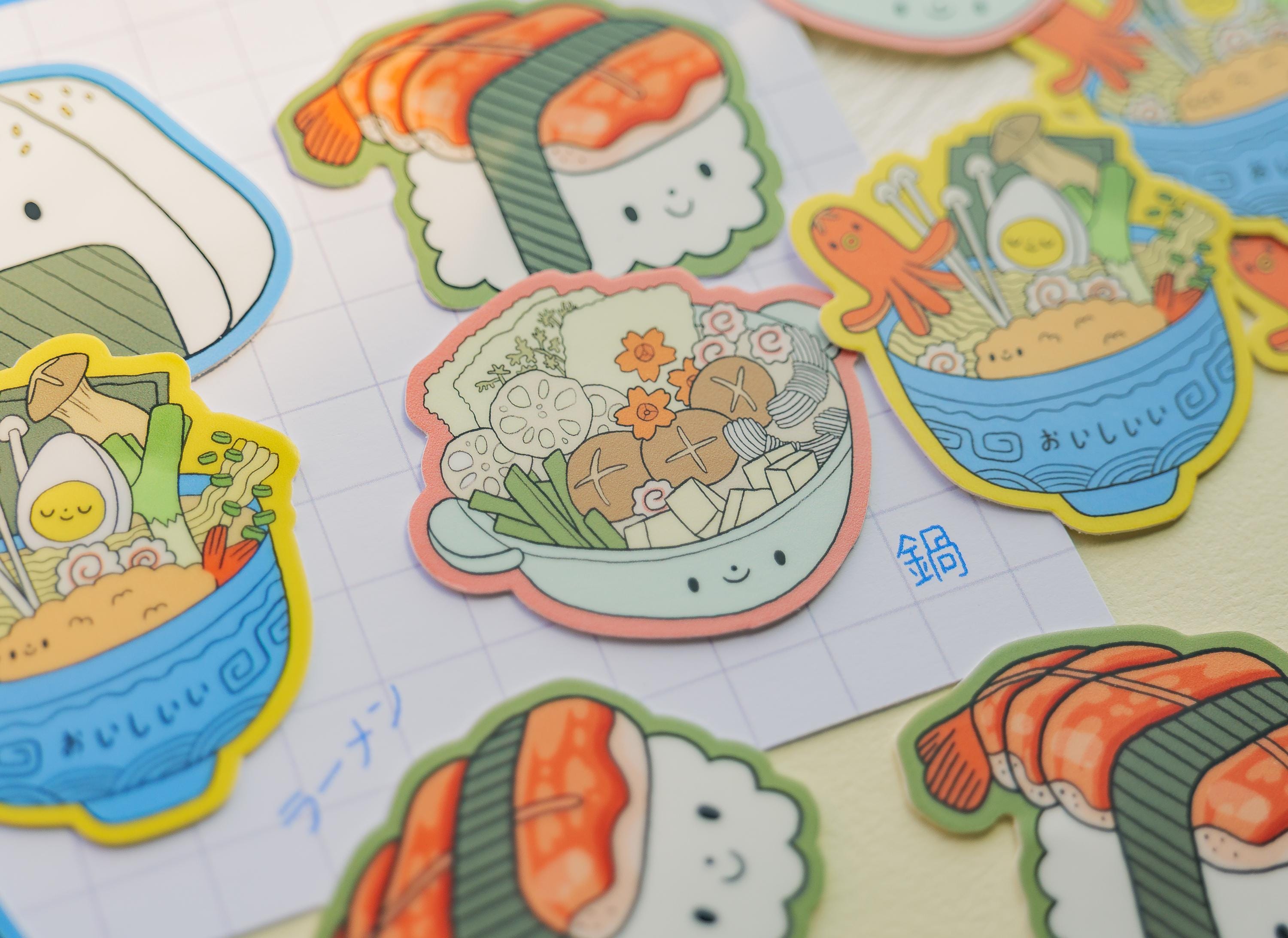 Japanese Food Vinyl Sticker Pack - Cute Kawaii Sushi Ramen Onigiri Nabe ...