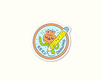 Keep Drawing Vinyl Sticker - Cute Message Motivation Art Block Support Flower Pencil Sketchbook Painting Colorful Encouraging Uplifting Kind