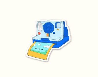 Polaroid Camera Sticker - Cute Landscape Picture Photography Video Vintage Kawaii Decal Nature Retro Colorful Scene Scrapbook Stationery