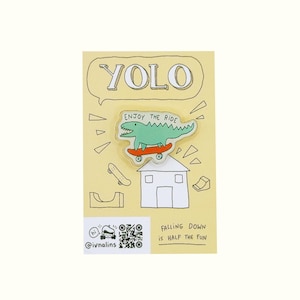 Spilla in acrilico con coccodrillo "Goditi il giro" Spilla da bavero con coccodrillo divertente, cartone animato, skateboard, per skater, citazione positiva, skate park, Sk8