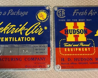 Vintage 1952 H.D. Hudson Farm Building Ventilation 4" X 6" Metal Signs