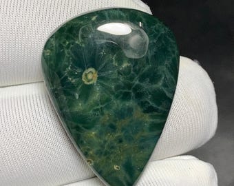 Unique Pattern Ocean Jasper ,28x20x5MM, 22.4ct, Orbicular Green Flat Back, Loose Gemstone For Jewelry Making