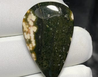 Unique Pattern Ocean Jasper ,32x19x5MM, 22.3ct, Orbicular Green Flat Back, Loose Gemstone For Jewelry Making