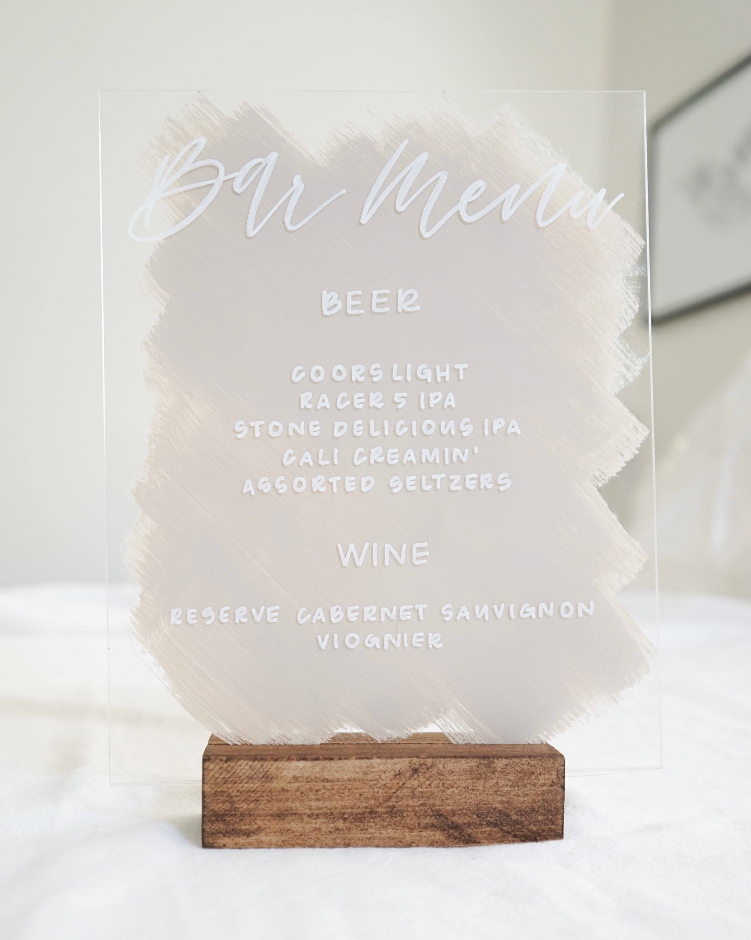 Wedding bar menu acrylic bar menu painted acrylic wedding Etsy