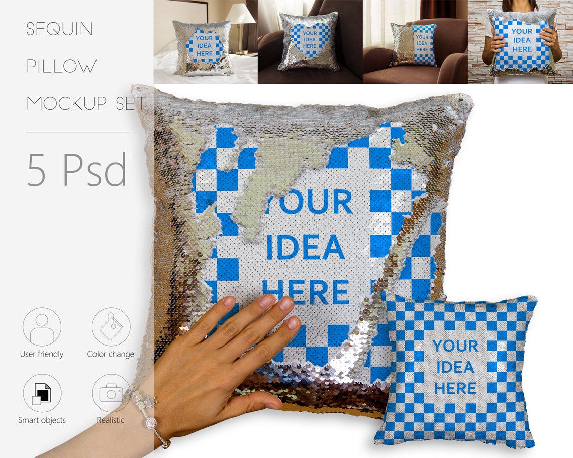 Sequin Pillow Mockup Set Pillow Case Mockup Sequin Cushion