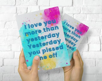 I love you more than Yesterday Cute Anniversary Card, Funny Anniversary Card, Anniversary Gift, Card for Husband/Wife, Funny Valentines Card