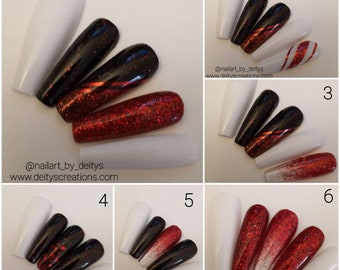 Black with red n silver glitter  Gothic/Christmas/valentines press on acrylic nail sets