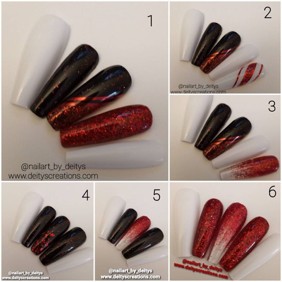 Black with red n silver glitter  Gothic/Christmas/valentines press on acrylic nail sets