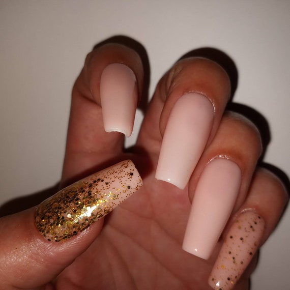 Golden cotton candy pink luxury Press On nails come in any shape and length